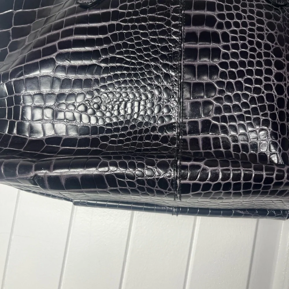 Oscar de la Renta Black Crocodile-Embossed Tote - Picture 5 of 16